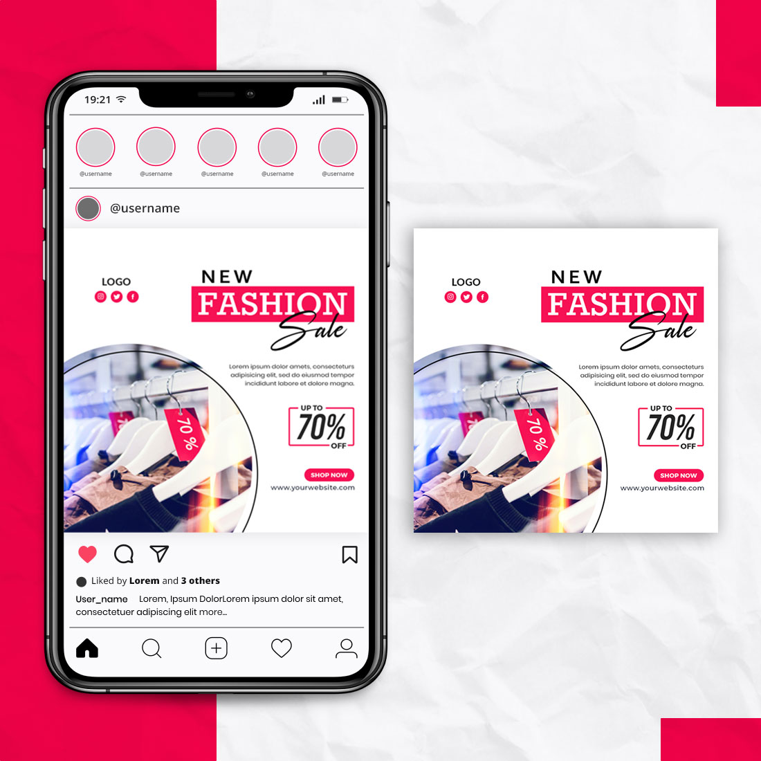 Fashion Sale Social Media Post Template preview image.
