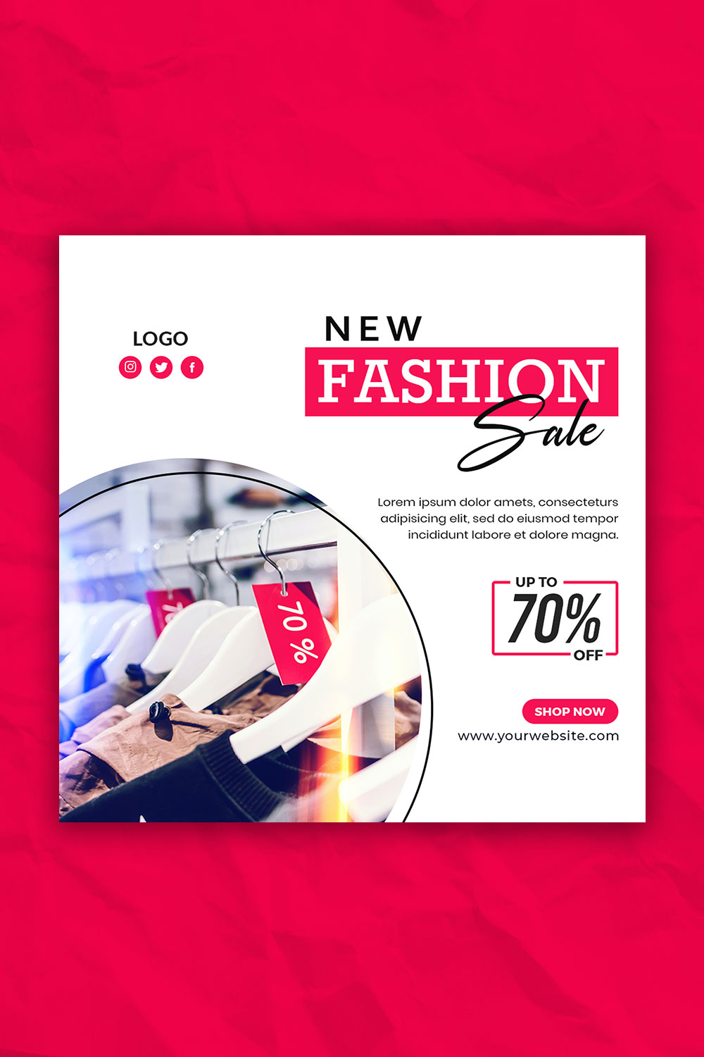 Fashion Sale Social Media Post Template pinterest preview image.