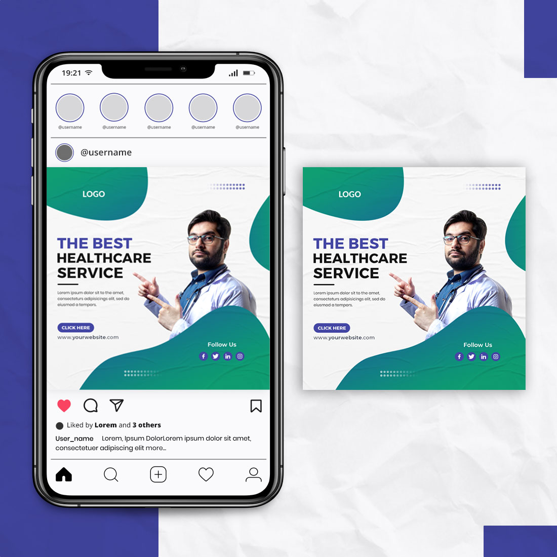 Abstract Medical Healthcare Social Media Post Template preview image.