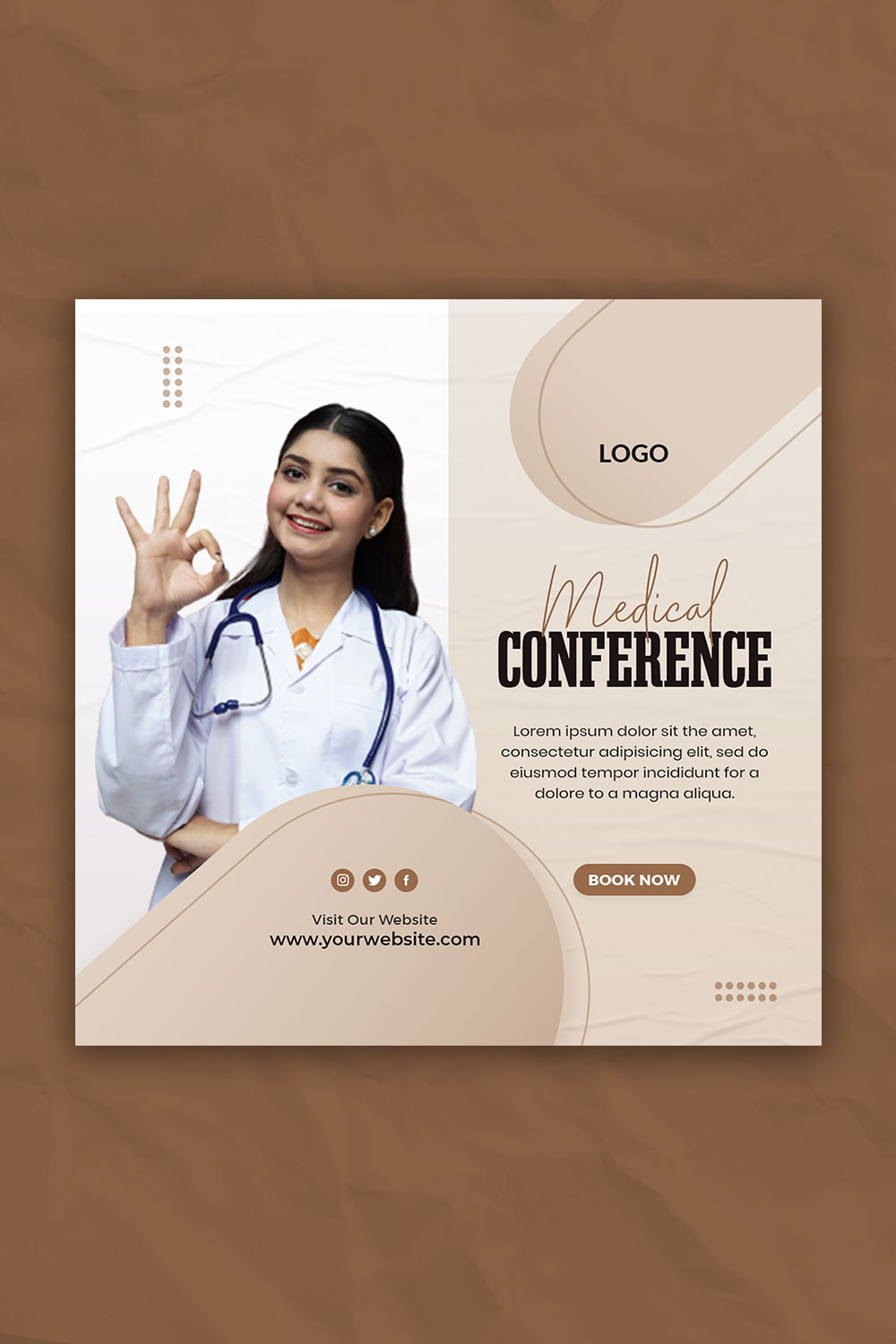 Medical Healthcare Conference Social Media Post Template pinterest preview image.