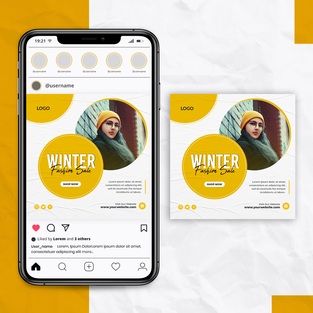 Winter Fashion Sale Social Media Post Template preview image.