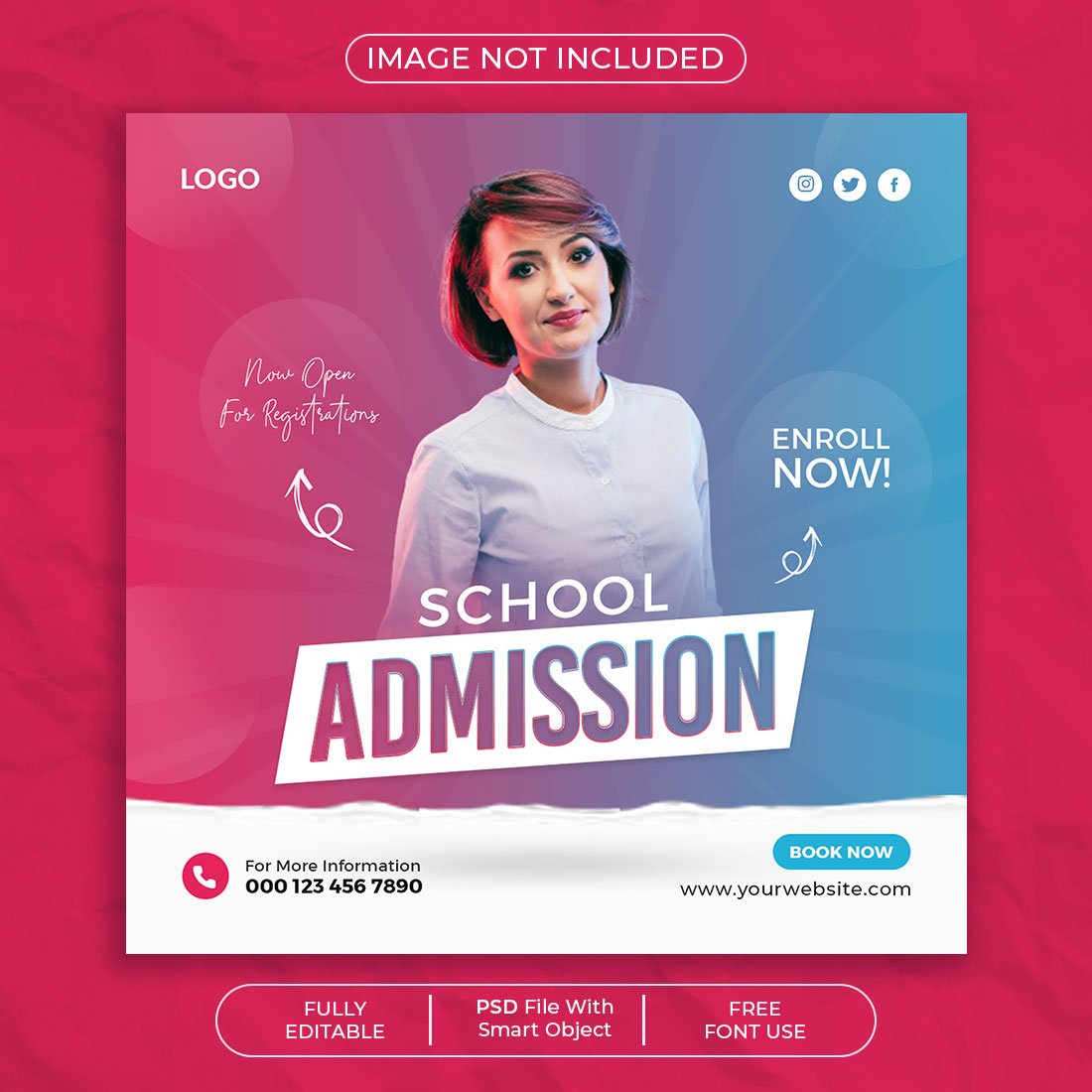School Education Admission Social Media Post Design Template cover image.