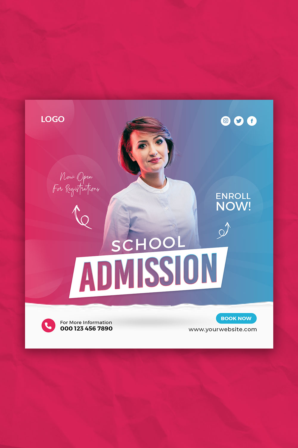 School Education Admission Social Media Post Design Template pinterest preview image.
