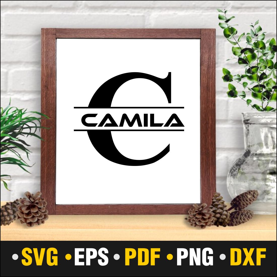 BANNER SPLIT MONOGRAM SVG-Cricut & Silhouette Files SVG DXF EPS PNG