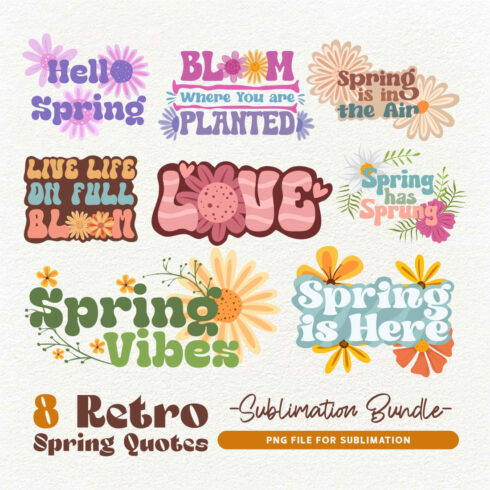 Retro Spring Quotes Sublimation Bundle, Spring PNG Pack cover image.
