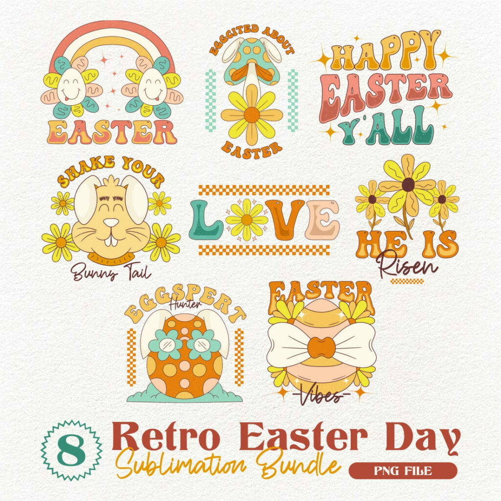 Retro Easter Quotes Sublimation PNG Bundle - MasterBundles