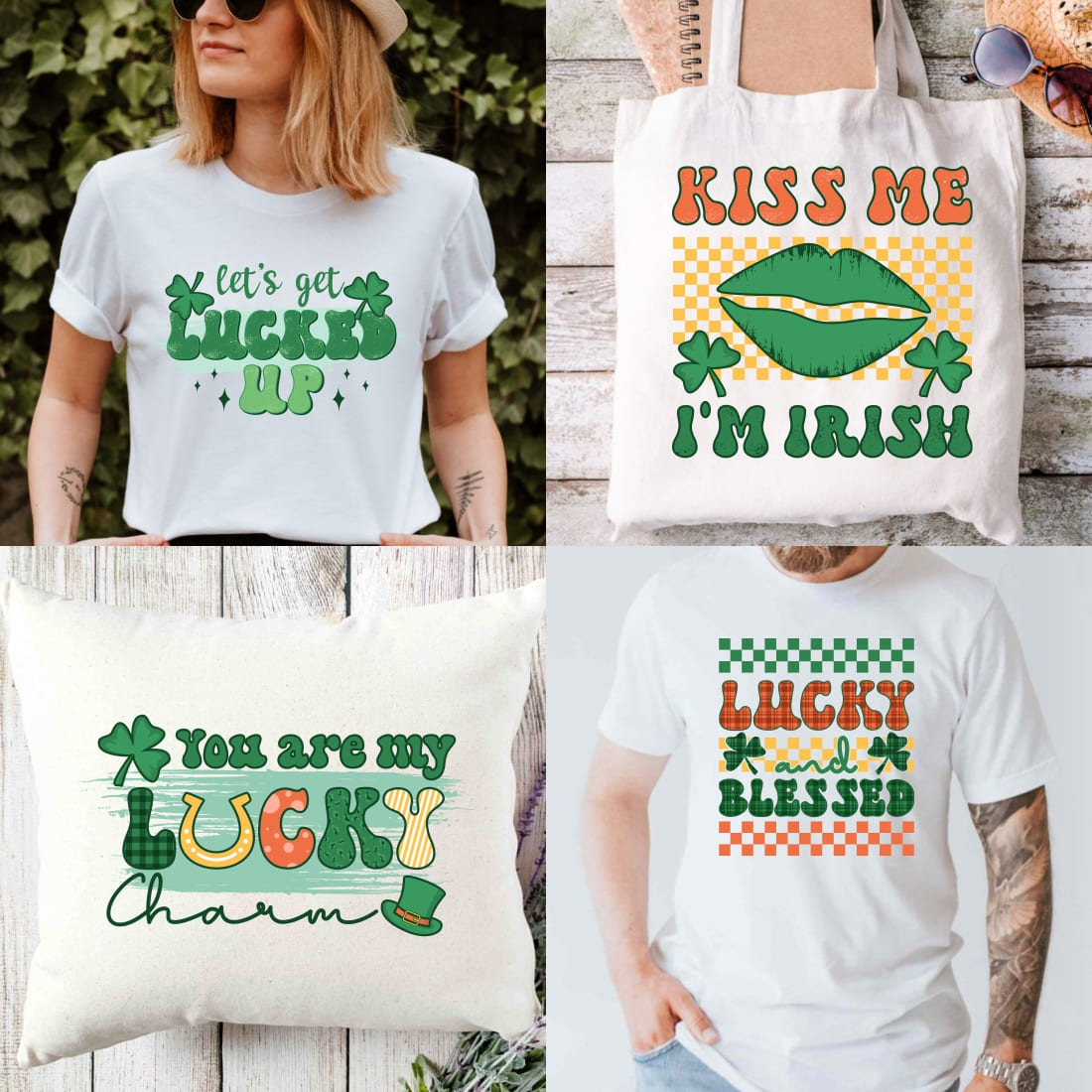 Retro St Patricks Day Quotes Sublimation Bundle PNG preview image.