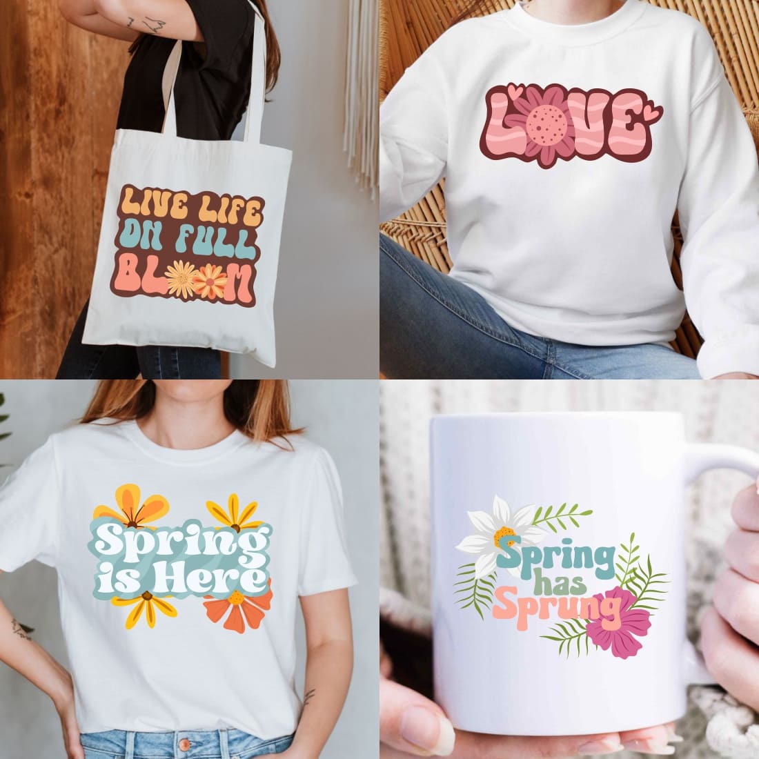 Retro Spring Quotes Sublimation Bundle, Spring PNG Pack preview image.