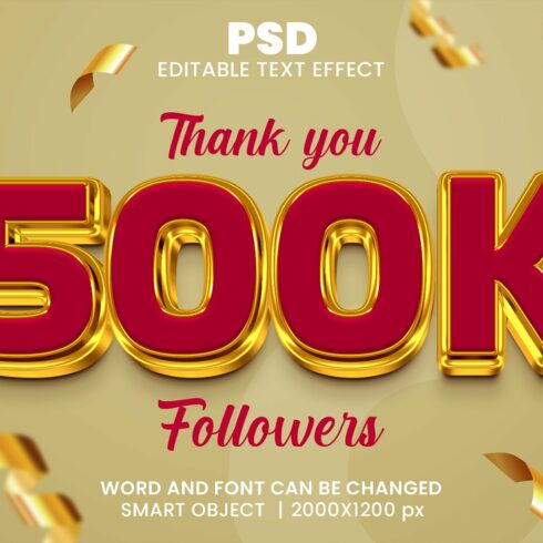 500k golden 3d Editable Text Effectcover image.