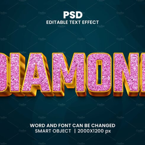 Diamond 3D Text Effect for photoshopcover image.