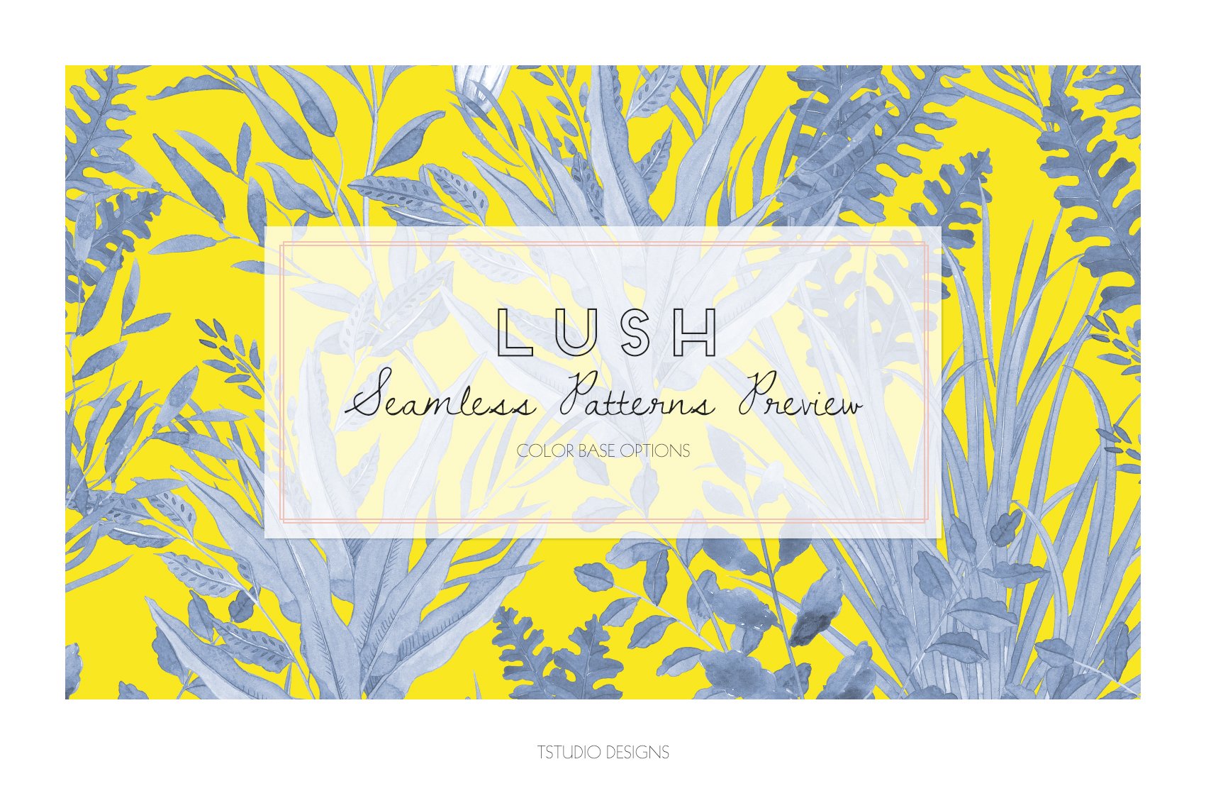 Yellow and blue floral background with the words lush.