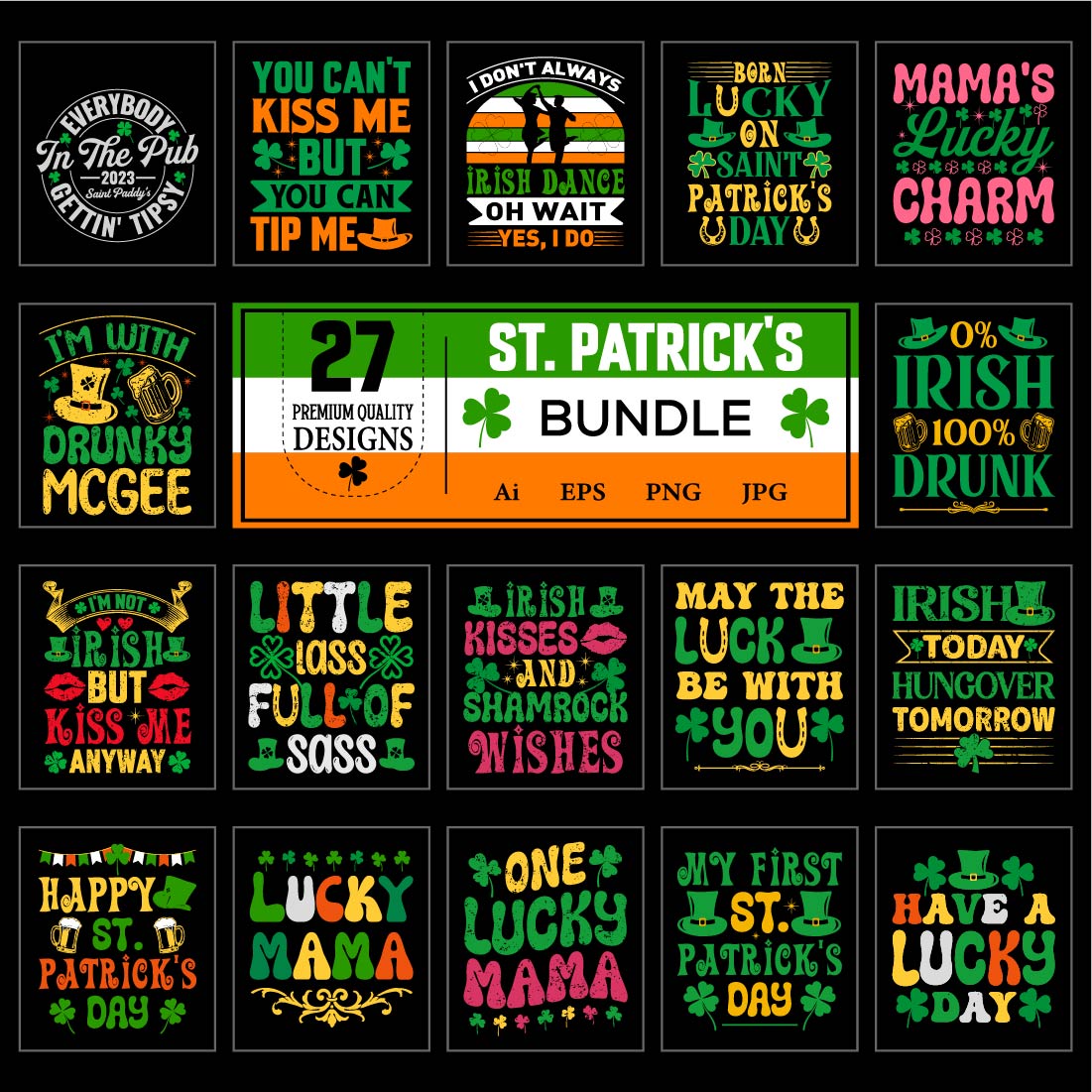 27 St Patrick\'s Day t-shirt design Bundle preview image.