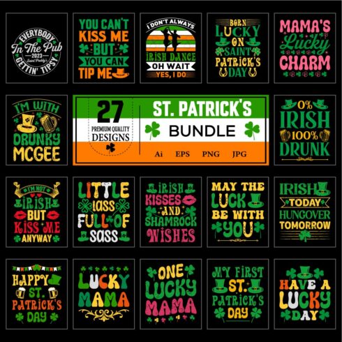 27 St Patrick\'s Day t-shirt design Bundle cover image.