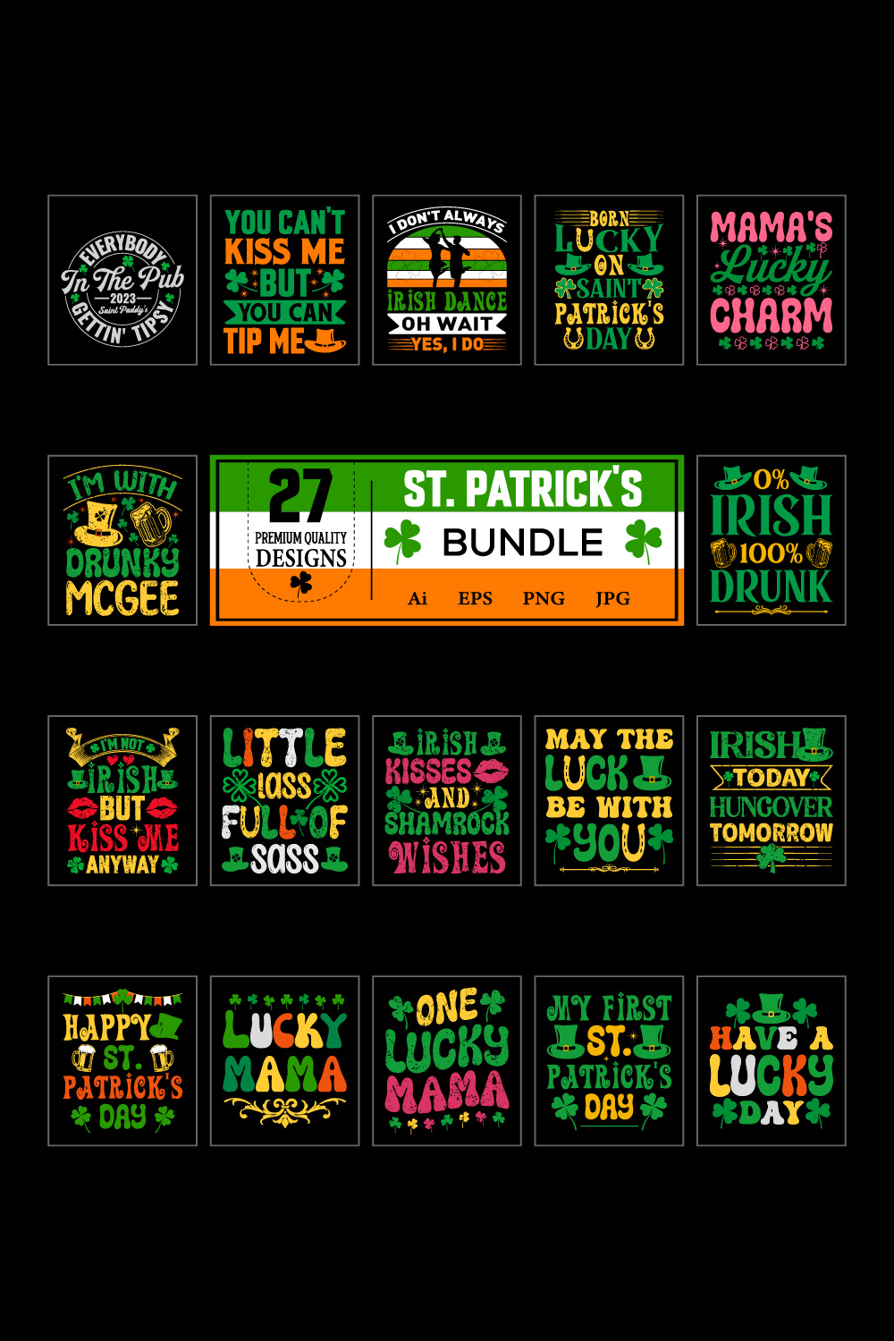 27 St Patrick\'s Day t-shirt design Bundle pinterest preview image.