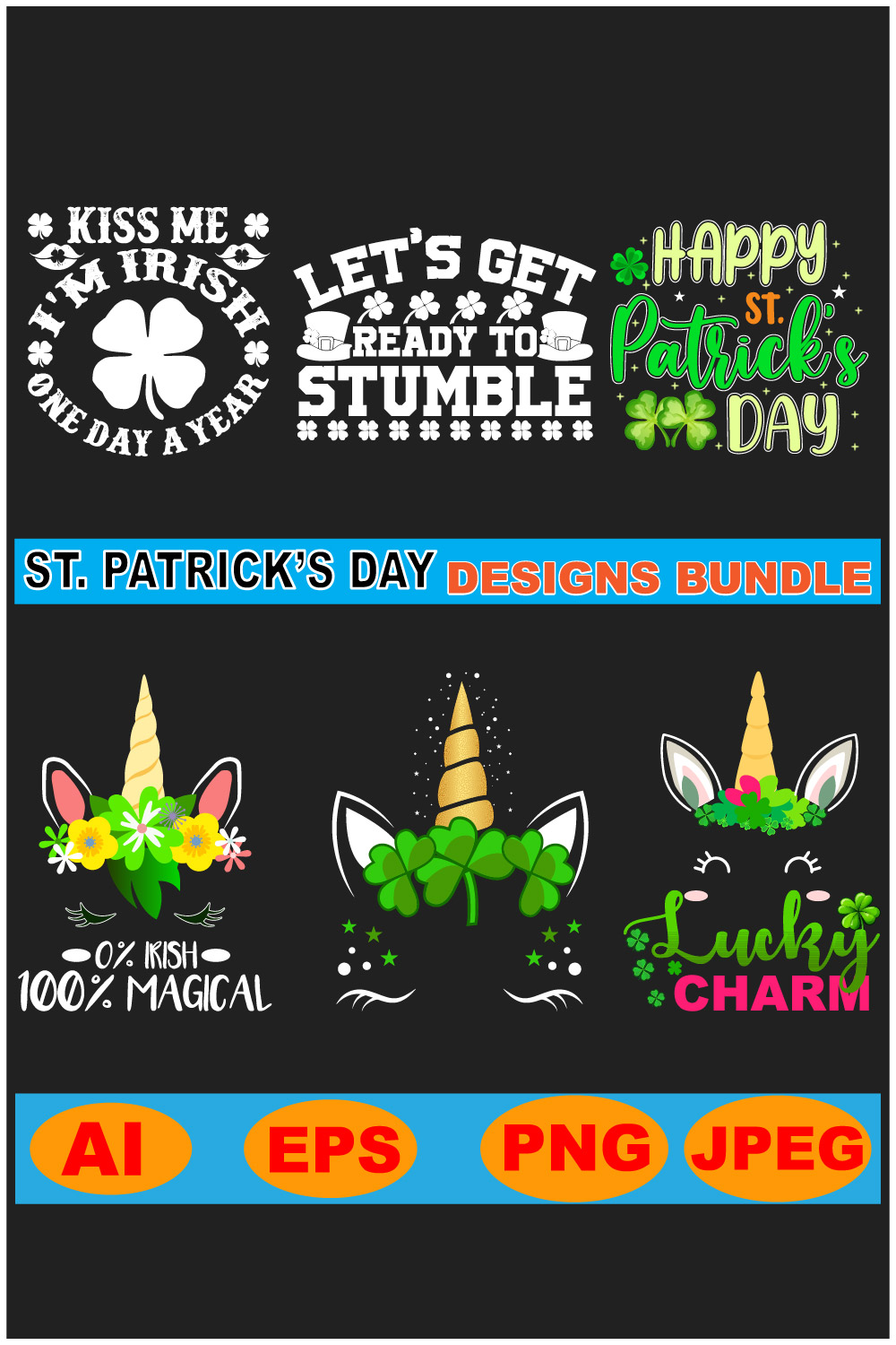 6 St Patricks Day T Shirt Design Bundle pinterest preview image.