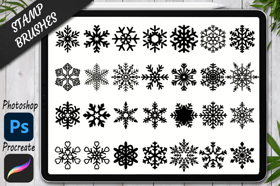 Procreate Stamp Brushes Snowflakes.cover image.