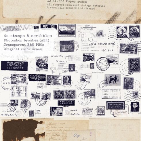 Vintage stamps brushes & paper scanscover image.