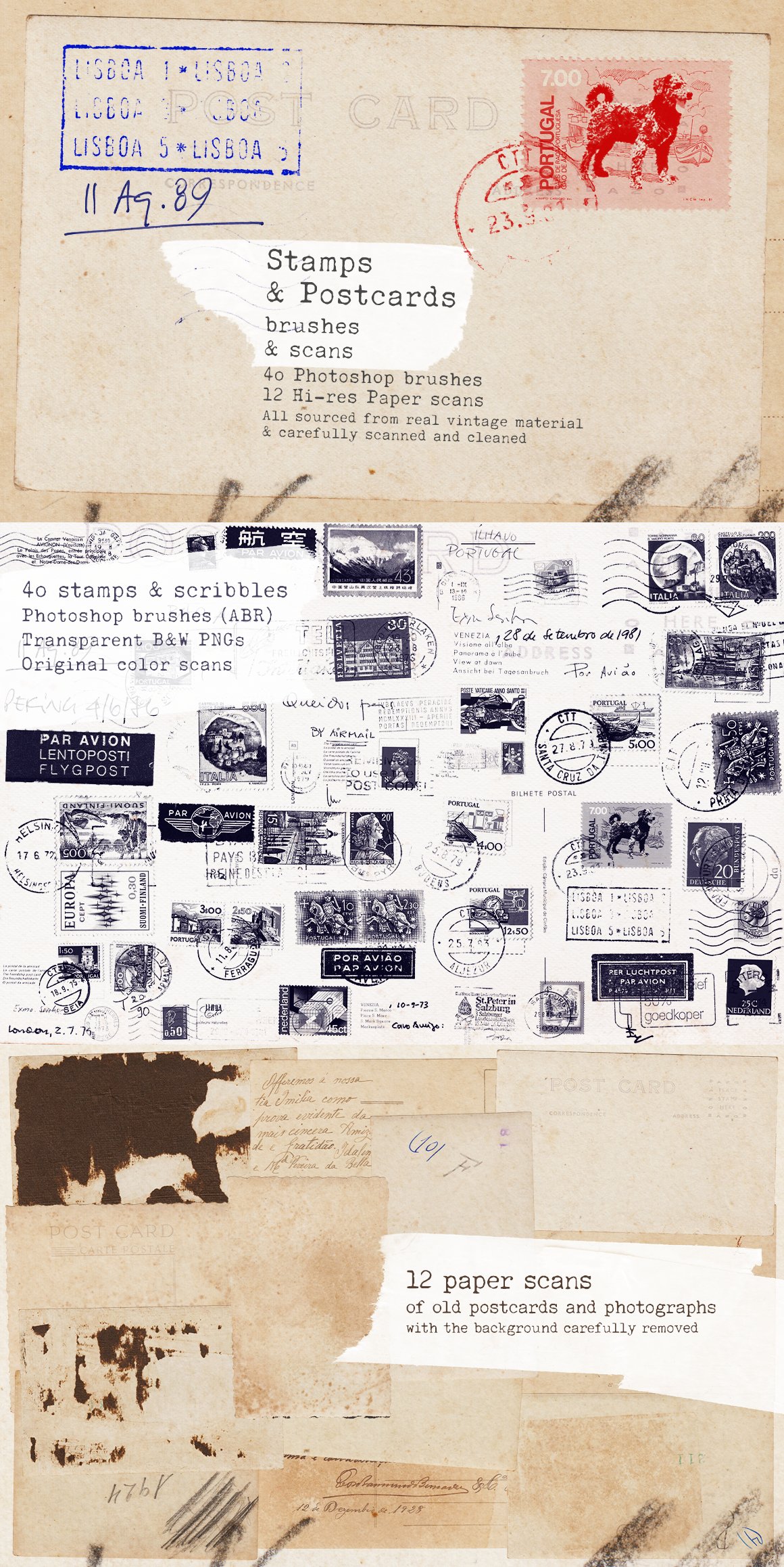 Vintage stamps brushes & paper scanscover image.