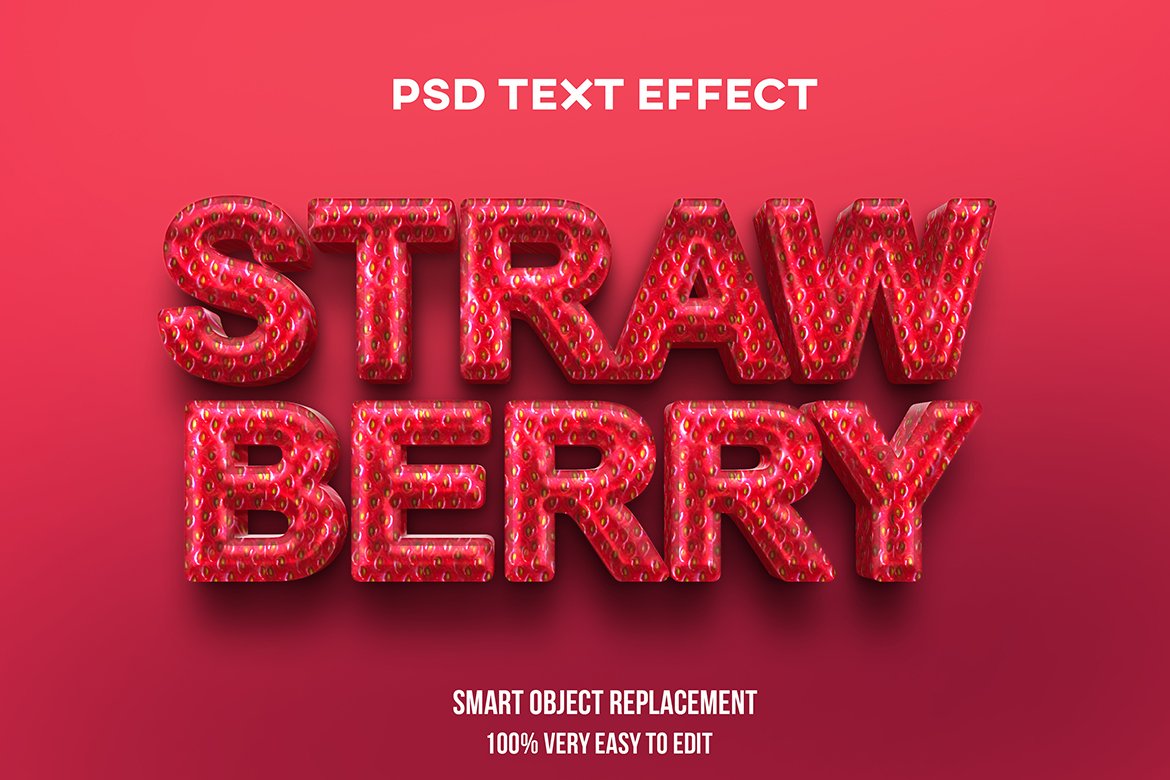 Strawberry 3D Text Effect Psdcover image.