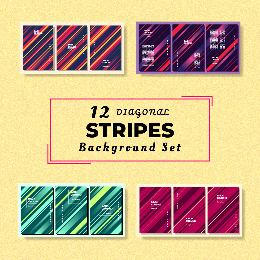 12 diagonal stripes background set in portrait style cover image.