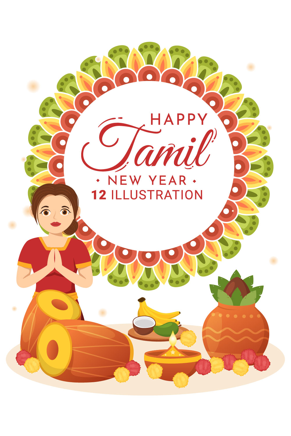 12 Happy Tamil New Year Illustration pinterest preview image.