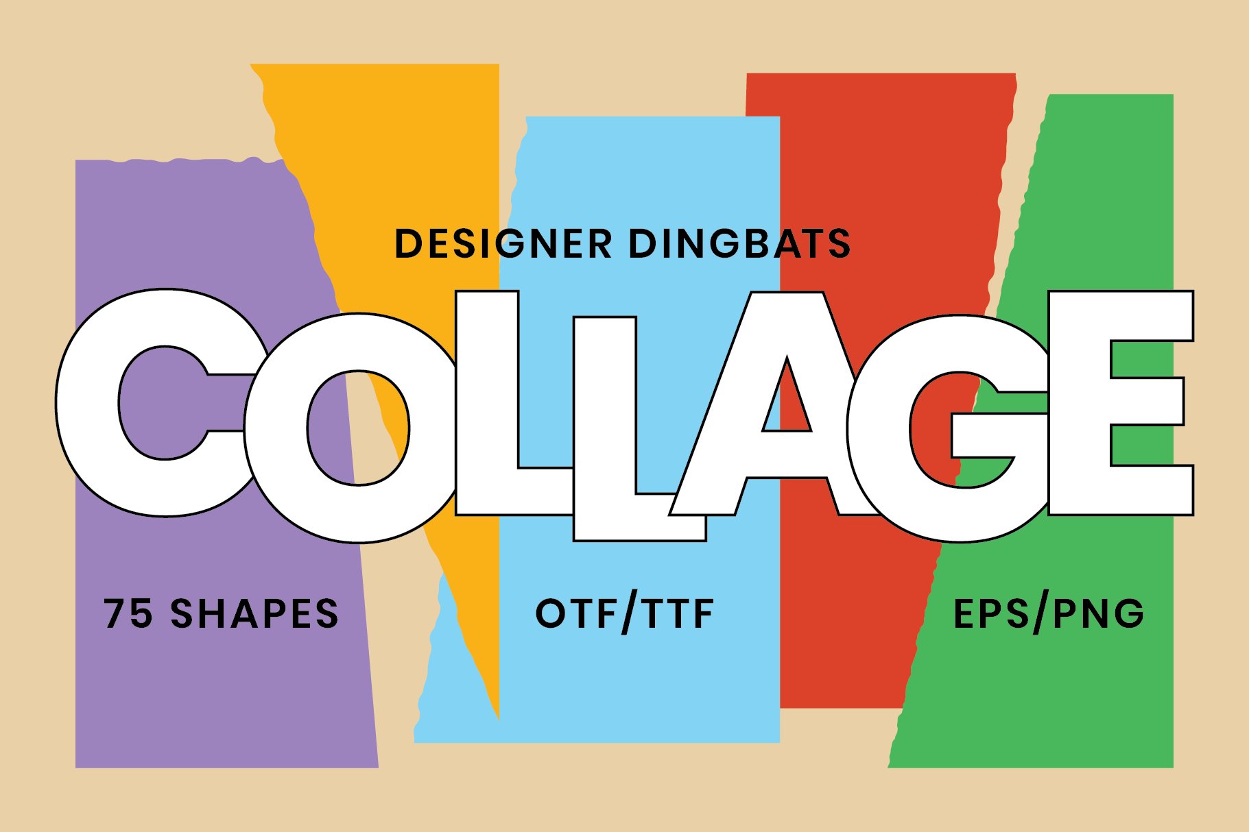 Collage Dingbats Font - 75 Shapes! cover image.