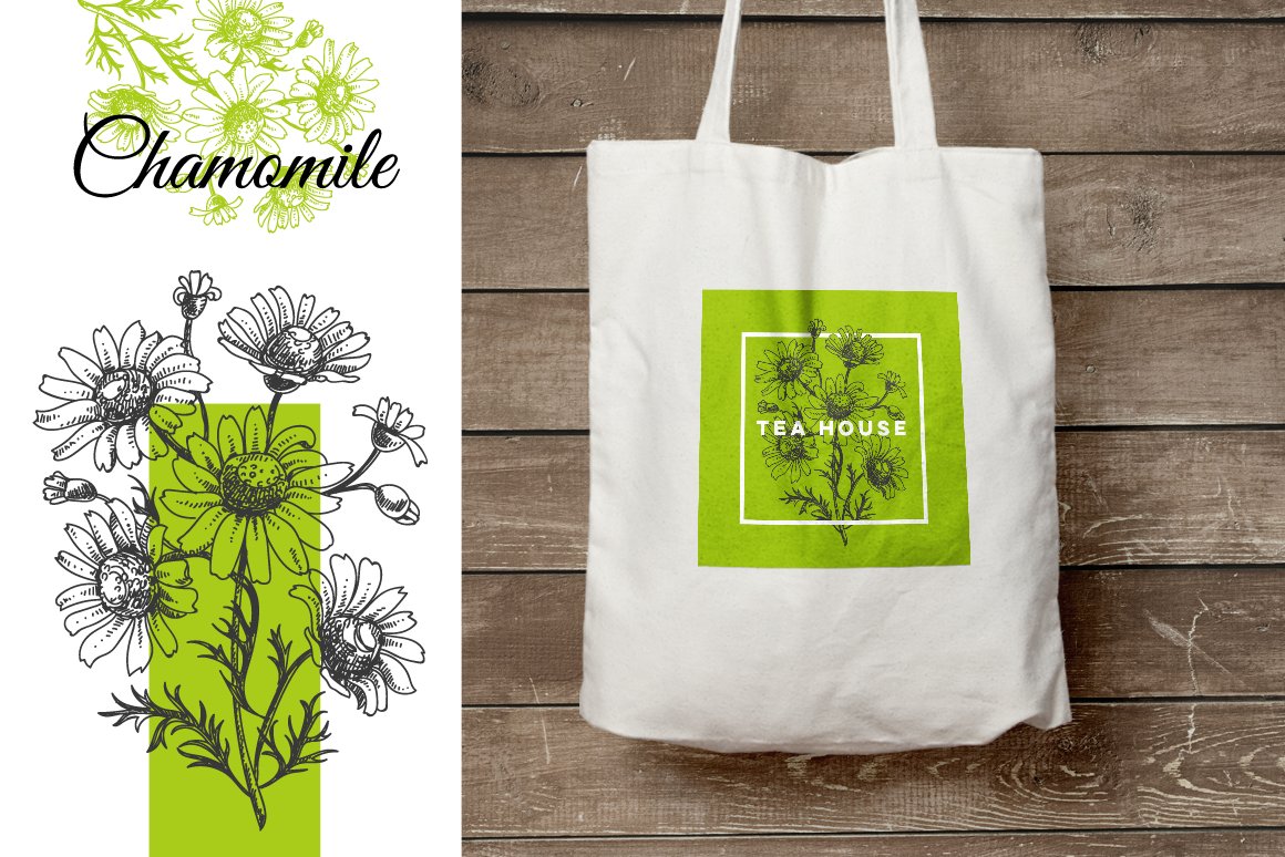 Tote bag with a picture of flowers on it.