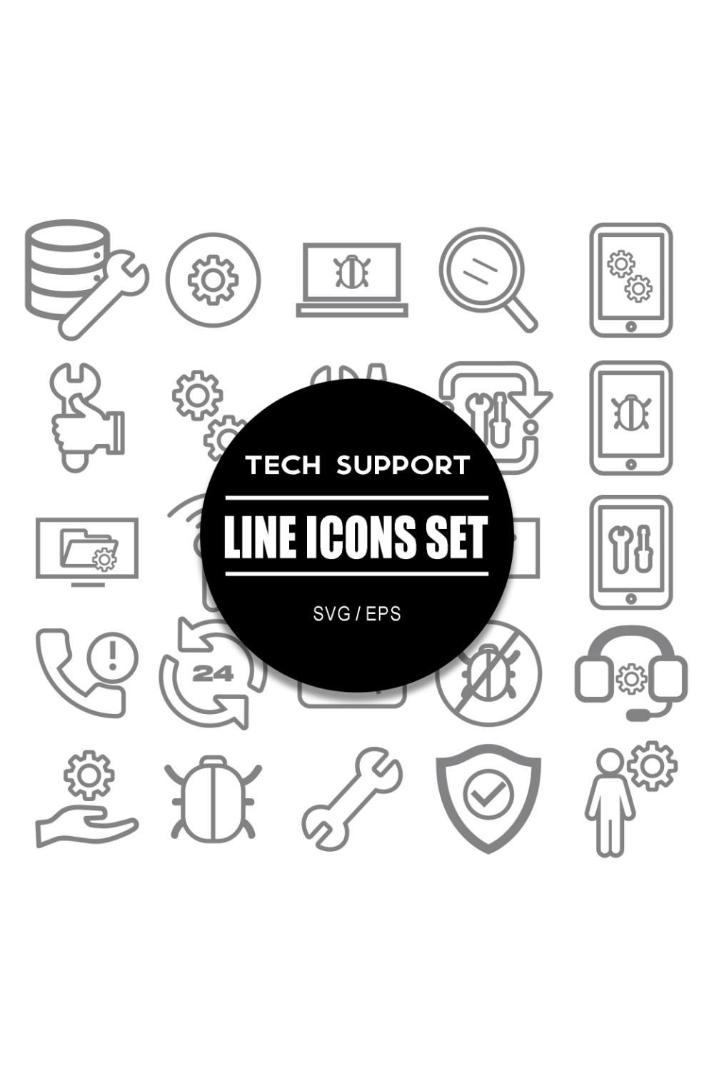 Tech Support Icon Set pinterest preview image.