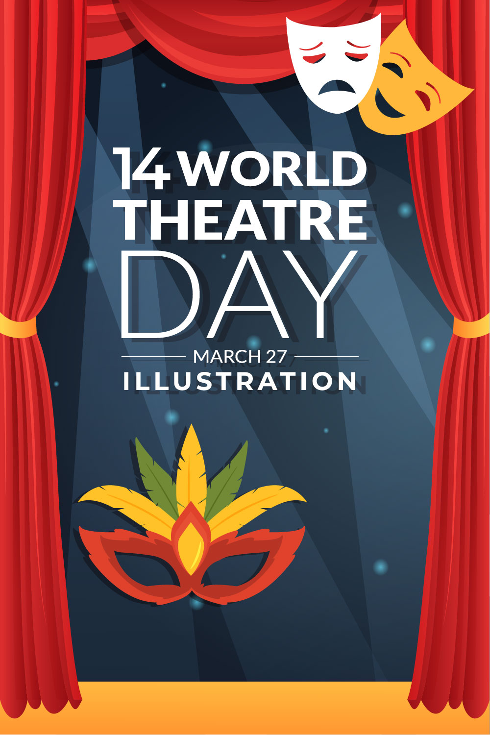 14 World Theatre Day Illustration pinterest preview image.