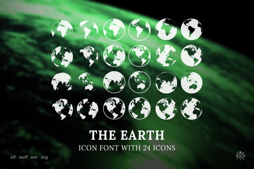 The Earth - Icon font with 24 icons cover image.