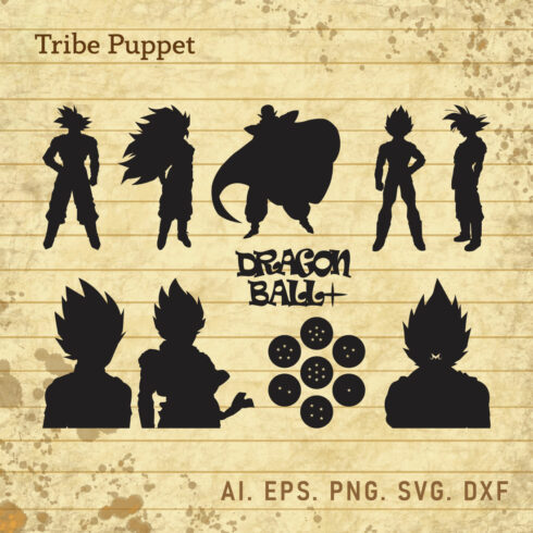 The silhouettes of dragon ball characters on a piece of paper.