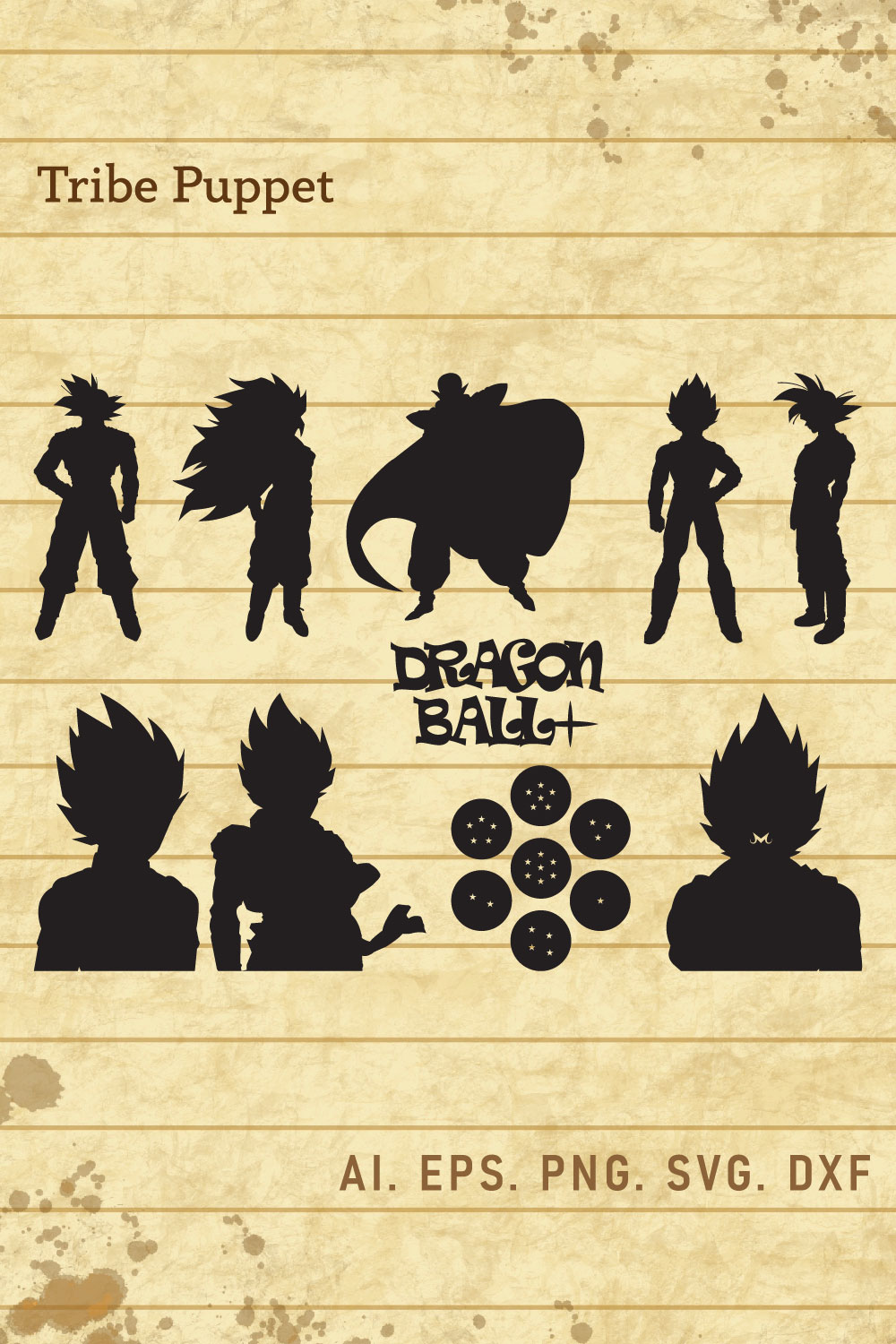 The silhouettes of dragon ball characters on a piece of paper.