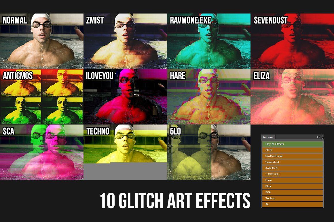 10 Glitch Art Photoshop Actionspreview image.