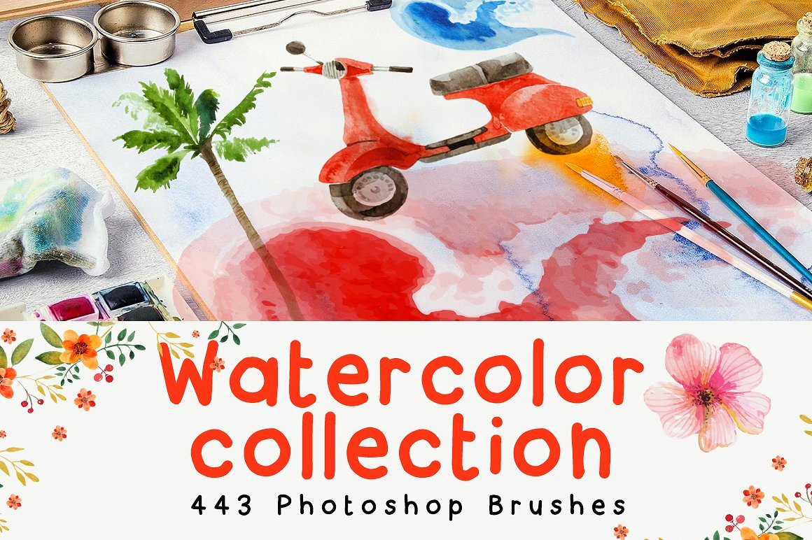 443 Watercolour Photoshop Brushescover image.