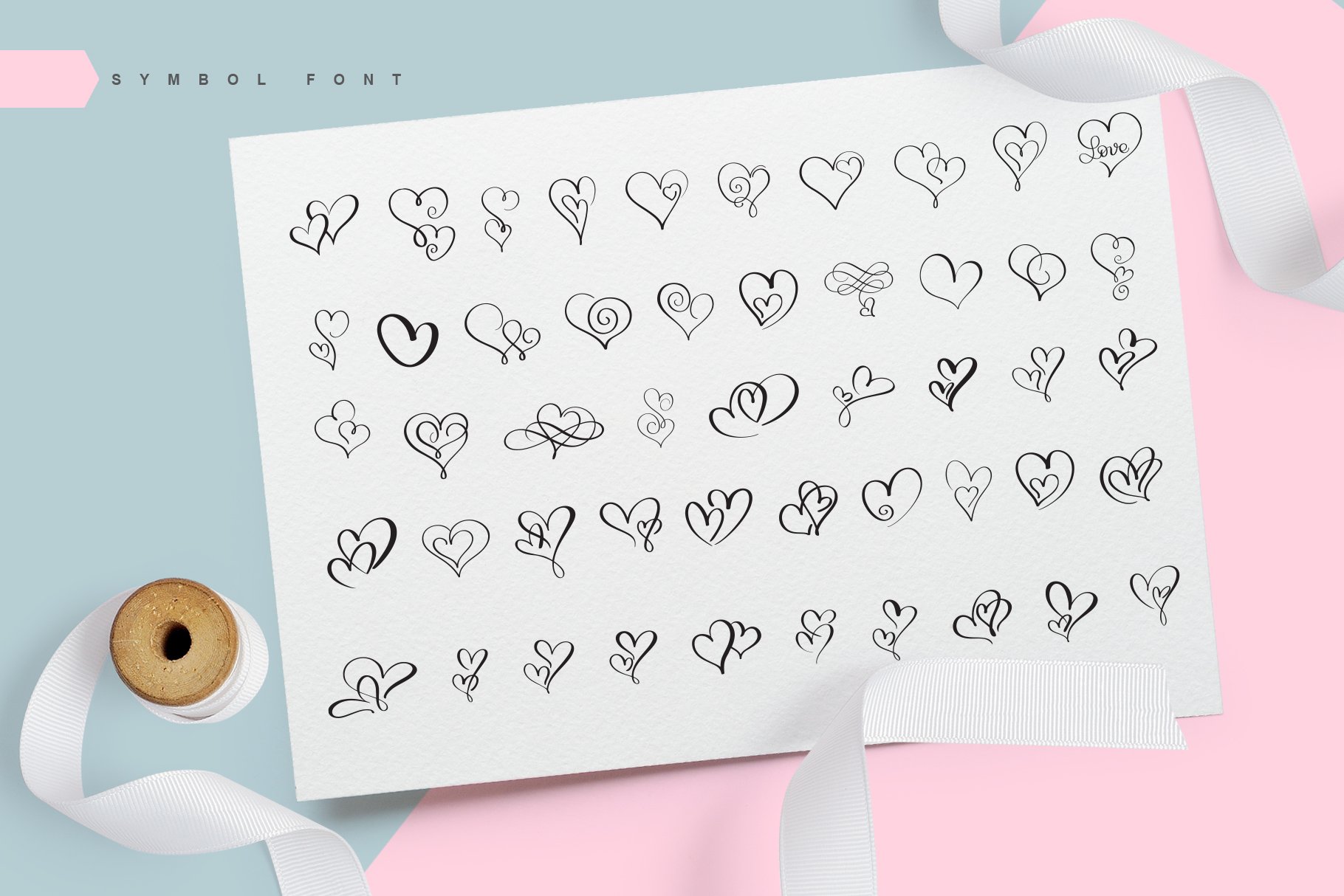 Lovingly Symbol Flourish Hearts Font preview image.