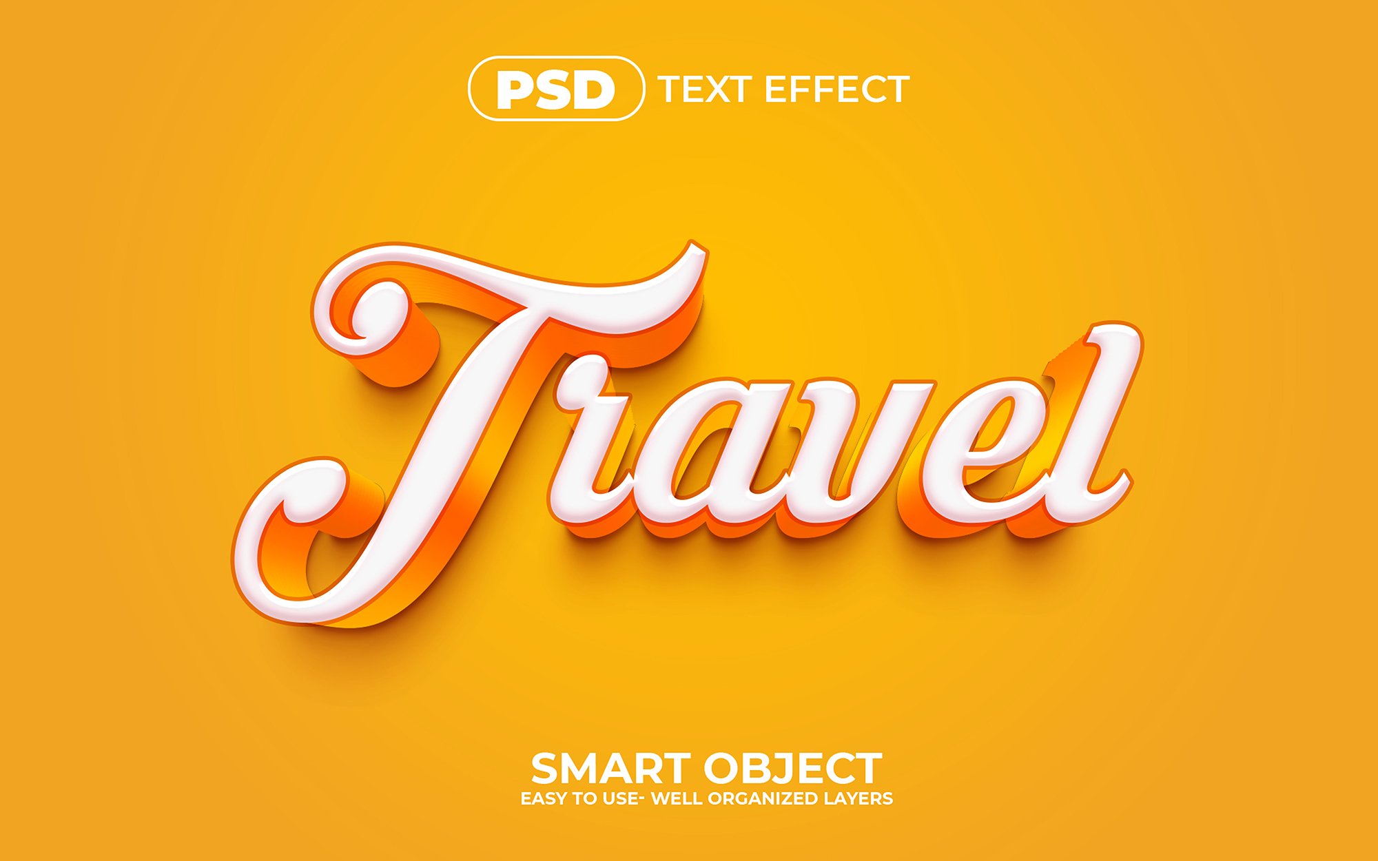 A 3d text effect with the words travel.
