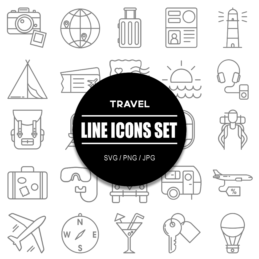 Travel Line Icon Set cover image.