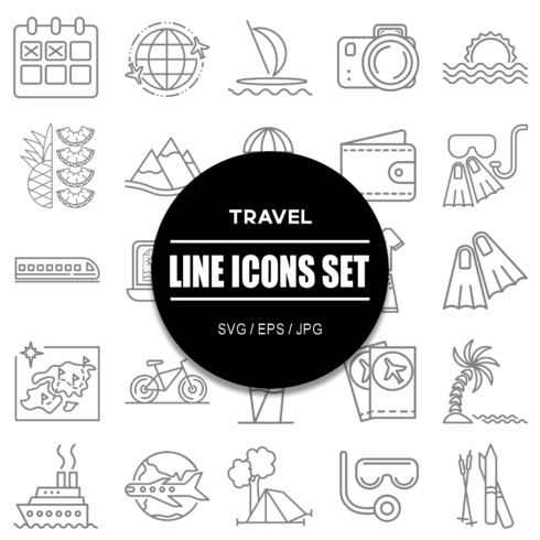 Travel Holiday Line Icon Set cover image.