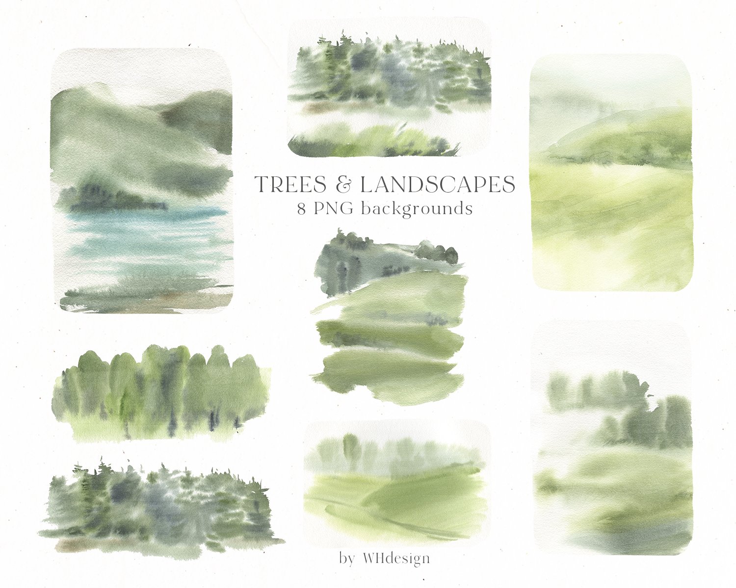 Book cover with watercolor trees and landscapes.