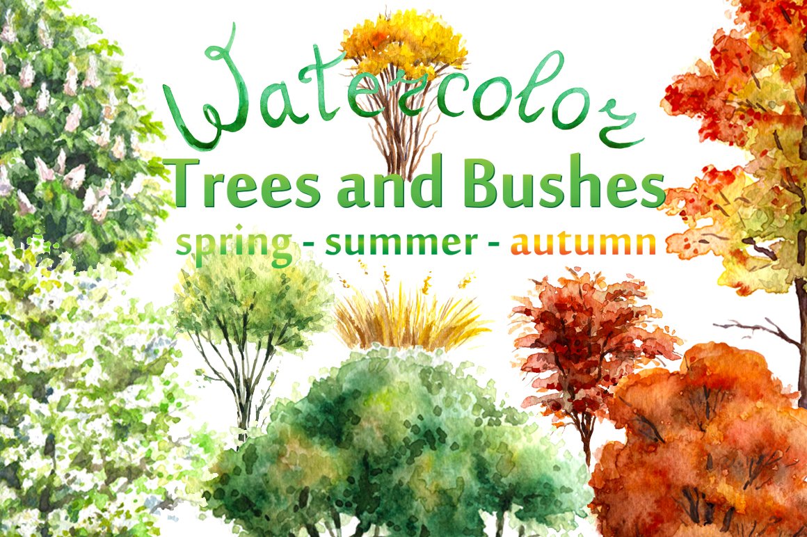 Watercolor  Trees and Bushes cover image.