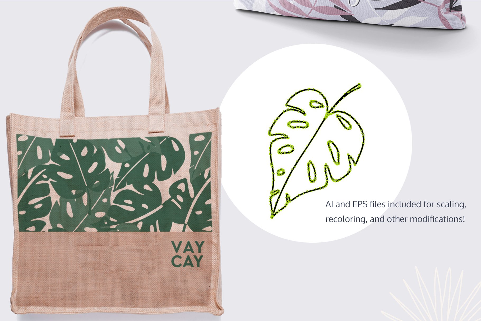 Tote bag with a leaf design on it.