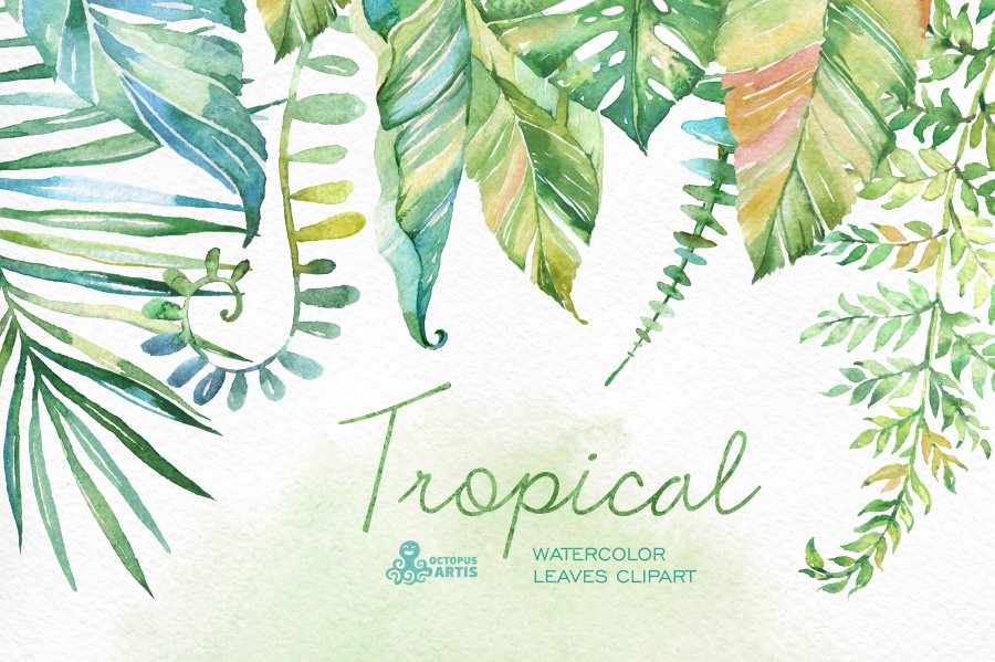 Tropical watercolor leaves cover image.