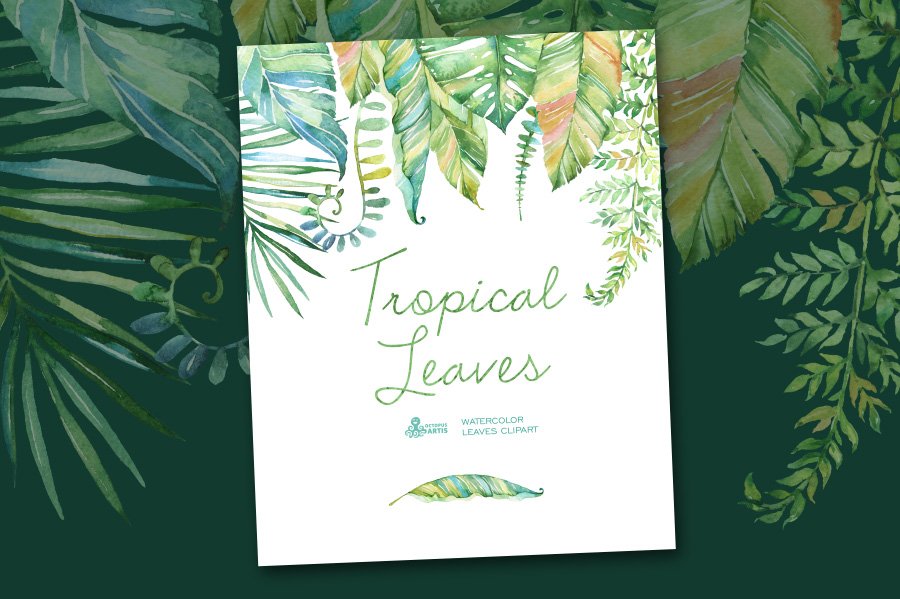 Card with tropical leaves on it.