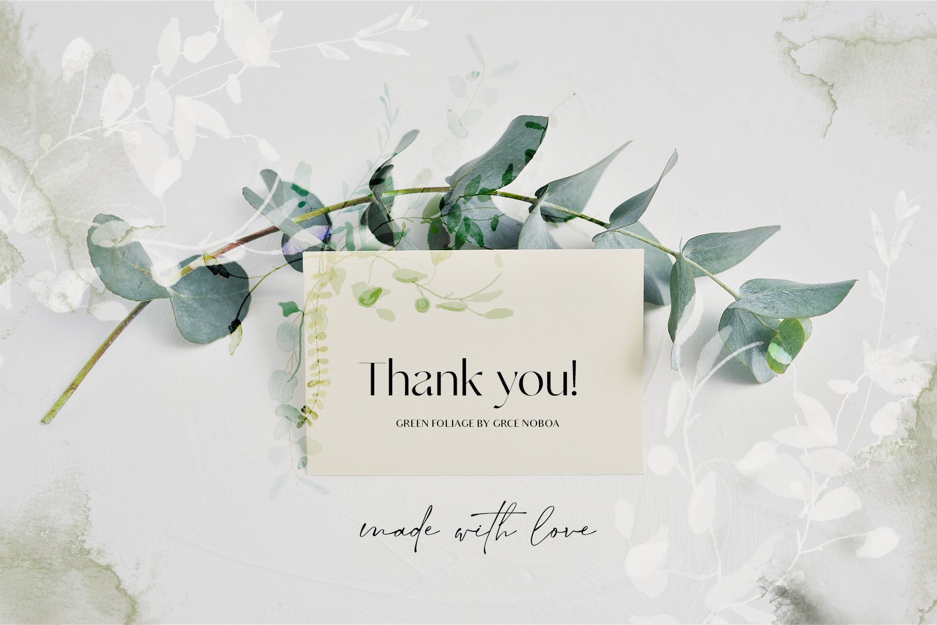 Thank card with a green plant on it.
