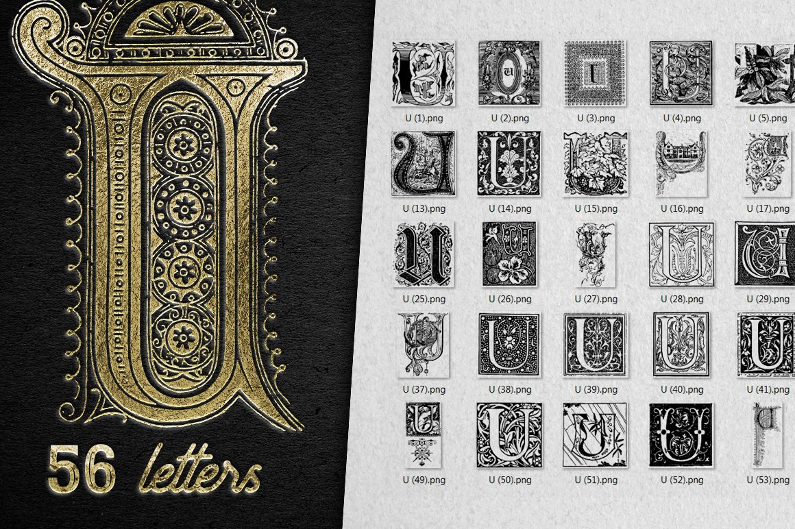 Vintage Letter U Vector And PNG cover image.