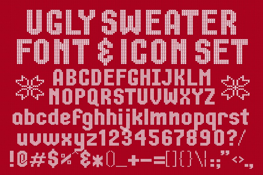 Ugly Sweater Font & Icon Set preview image.