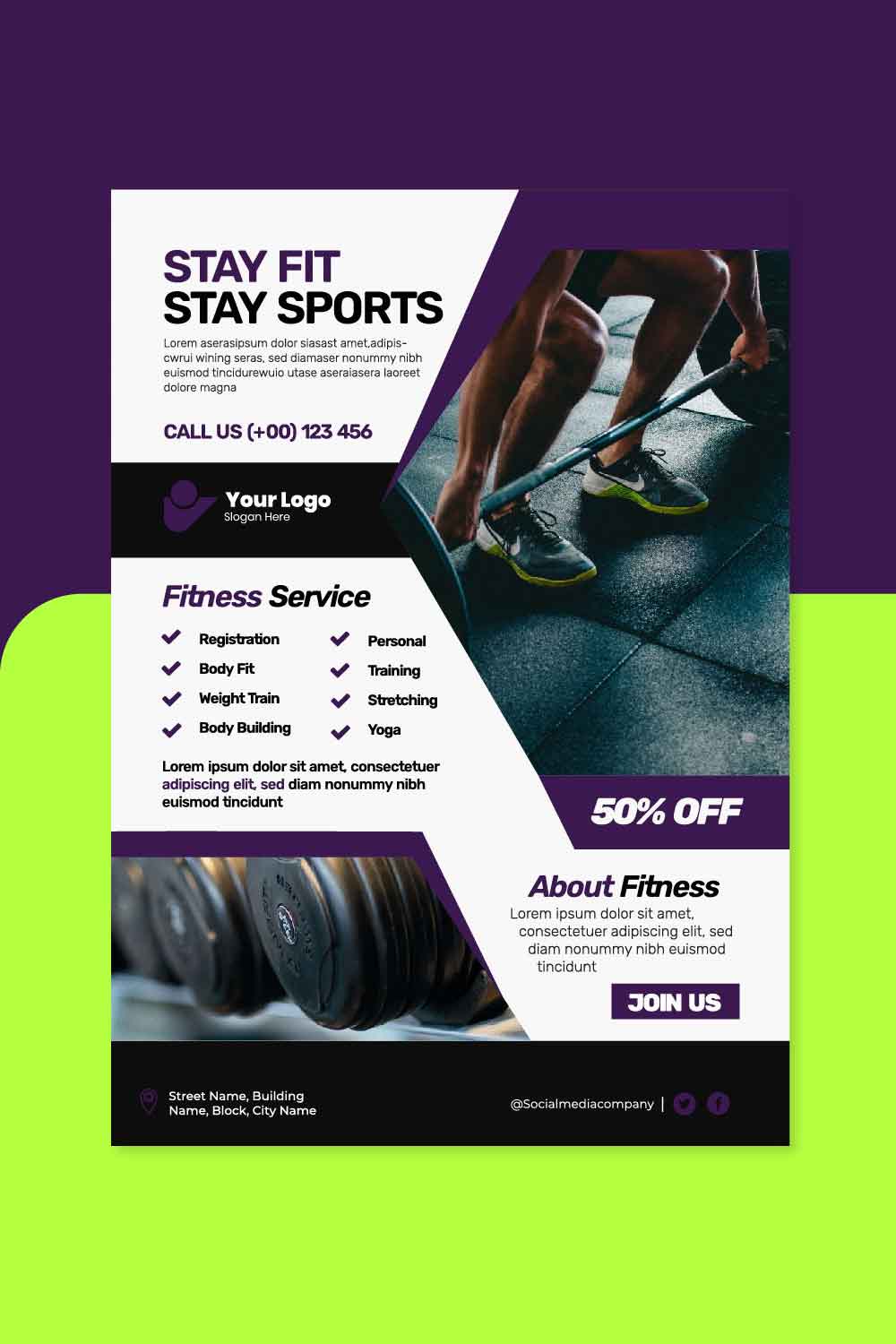 fitness brochure template pinterest preview image.