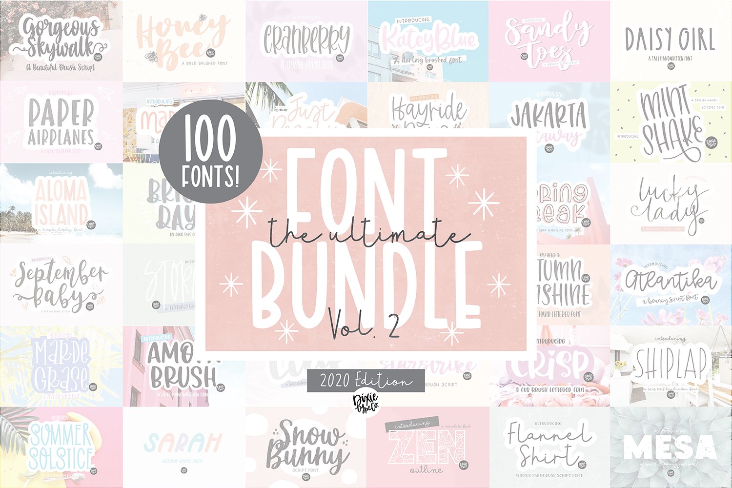 100 FONTS - ULTIMATE Font Bundle cover image.