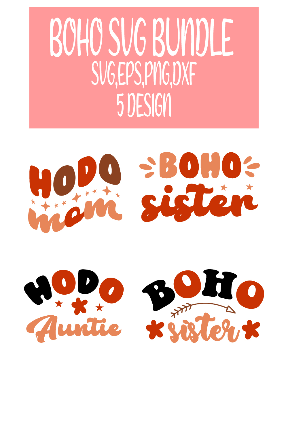 A set of BOHO svg t-shirt design ,bundle pinterest preview image.