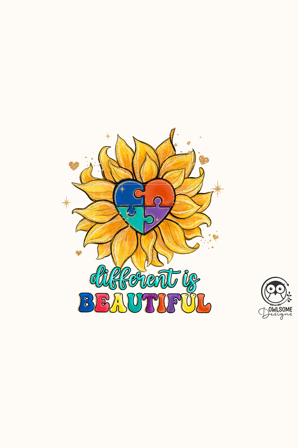 Autism Different Is Beautiful Sunflower PNG pinterest preview image.